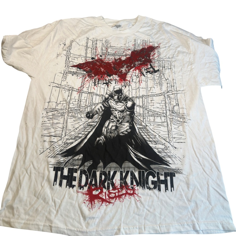 Batman Dark Knight Rises 2012 DC Comics Promo Graphic T-Shirt White Nolan SzXL